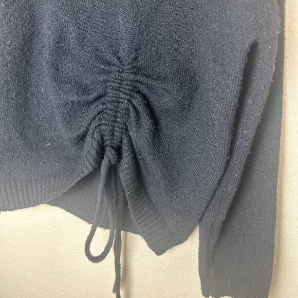 FRENCH CONNECTION Ruched Tie Front Crew Neck Sweater Size XS Black - Picture 3 of 9